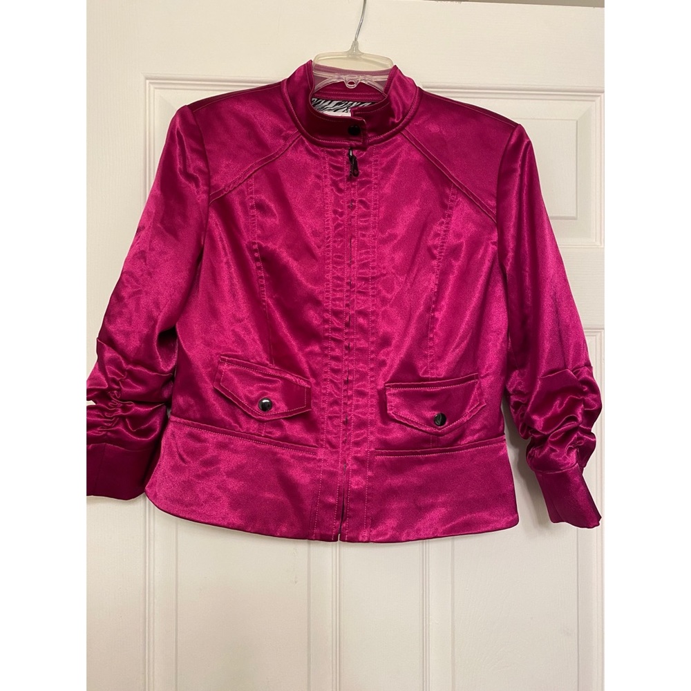 Fuscia Silk bomber jacket w. Zebra print inside(8)